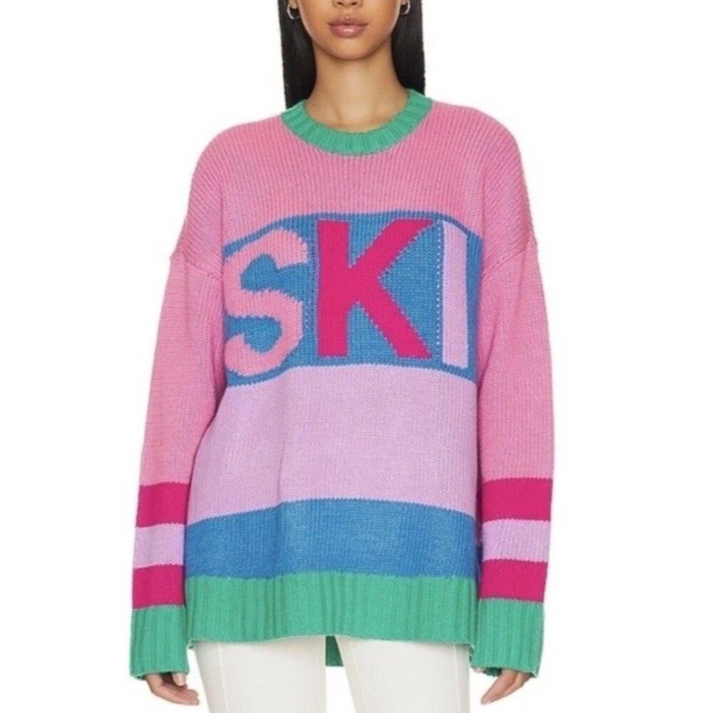 Show Me Your Mumu Oversized Knit Ski Sweater Women’s Sz L Pink Multi Heavyweight